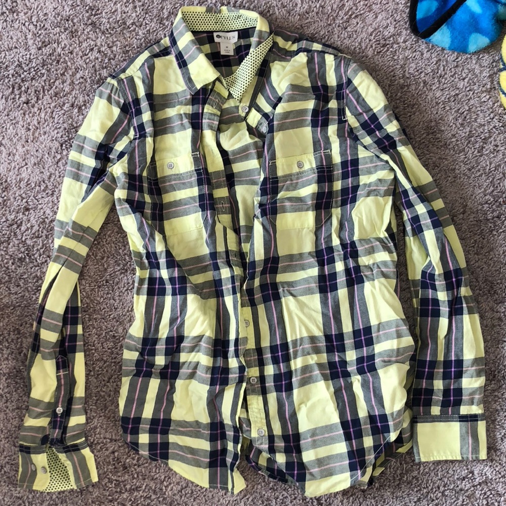 Yellow and navy blue flannel